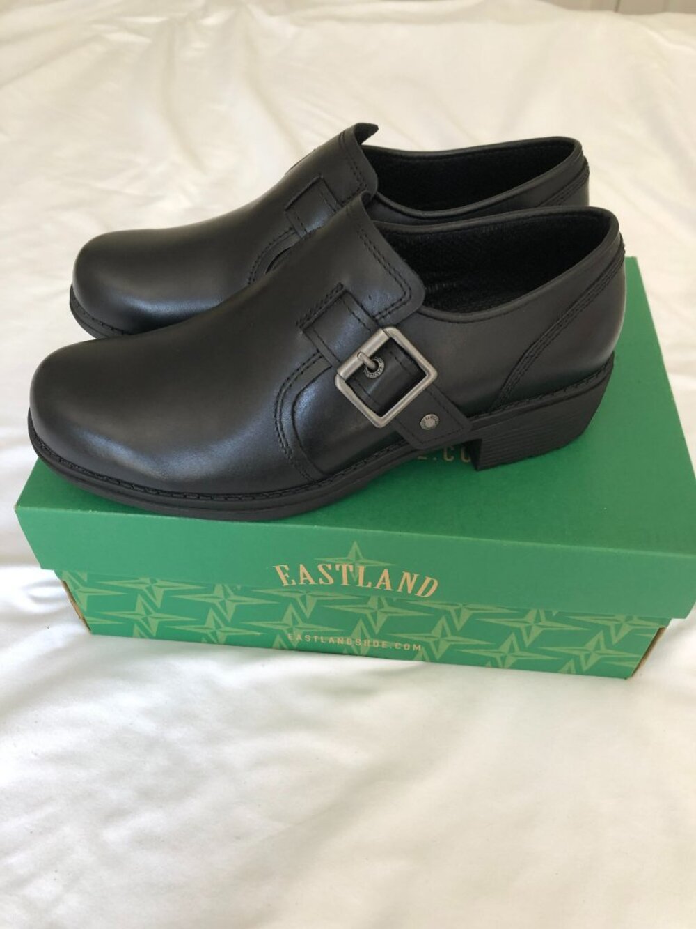NWT EASTLAND Open Road Leather Slip On Buckle Loafers Black Size 9 Wide